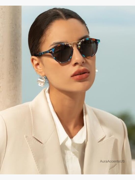 Vintage Round Double Bridge Sunglasses Polarized UV Protection Small Face main image 5